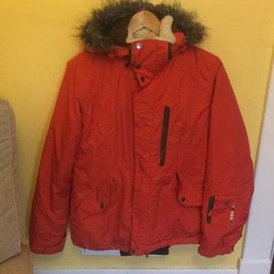Burton Red Parka Jacket with Faux-Fur Hood